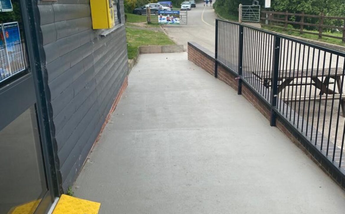 Picture of the ramp leading to reception and the tuck shop